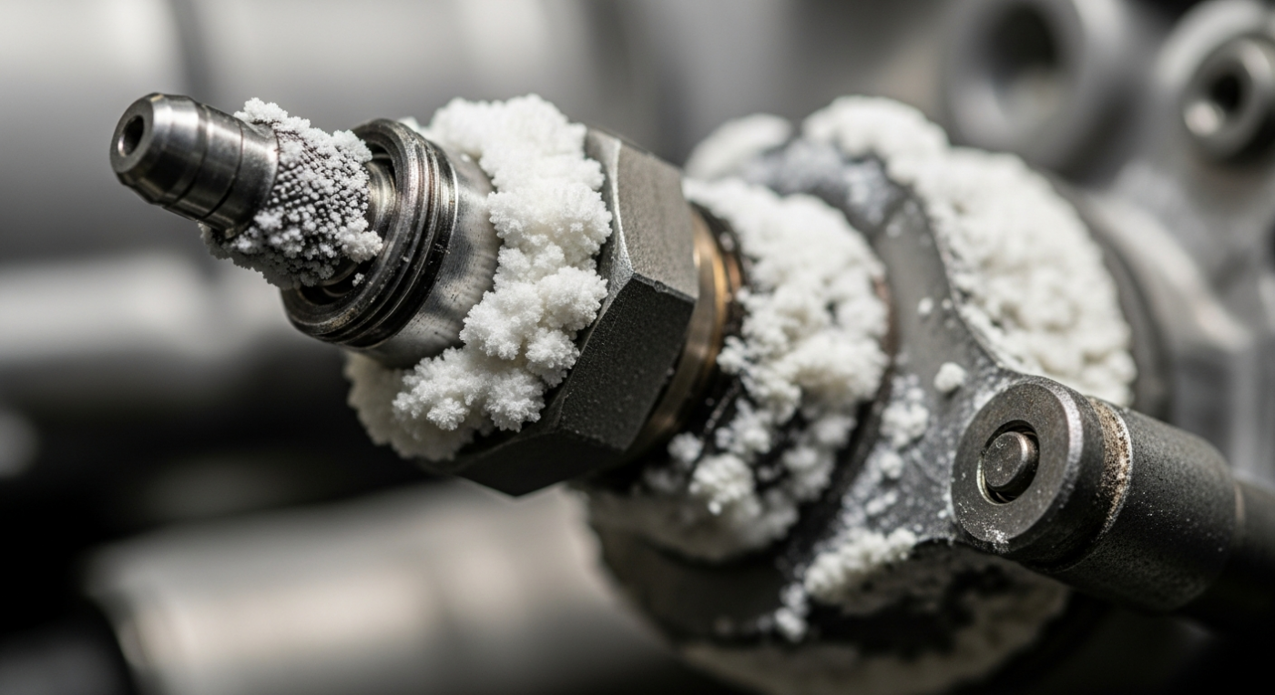 DEF injector crystallization deposits on semi truck