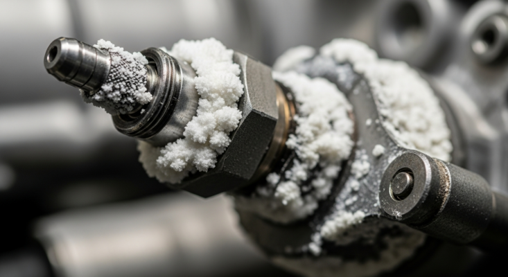 DEF injector crystallization deposits on semi truck