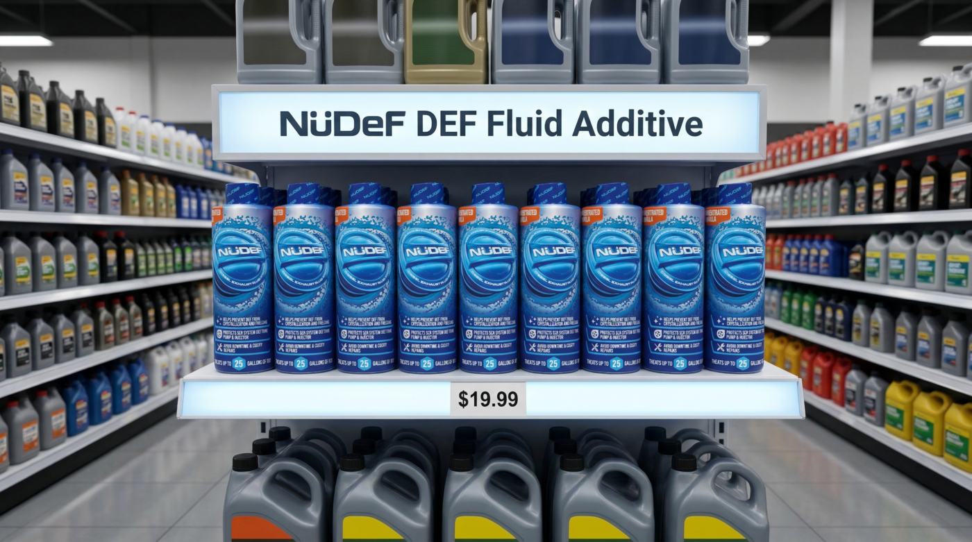 NüDef DEF additive priced at 19.99 on retail shelf at auto parts store